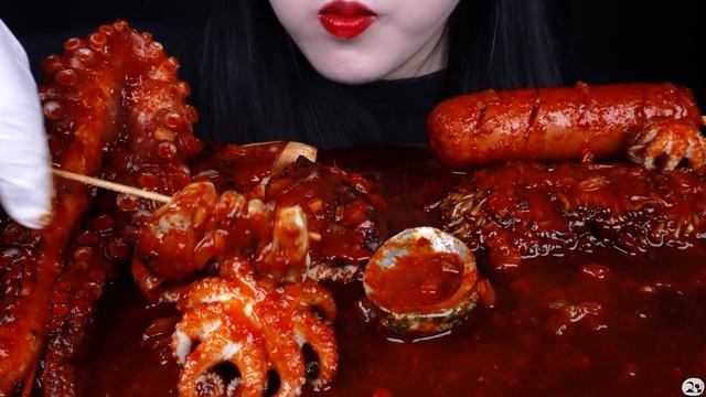 ASMR SPICY SEAFOOD, OYSTER, 굴 먹방, SPICY ENOKI MUSHROOM, 불닭 버섯 먹방, OCTOPUS, SQUID, 주꾸미, 소세지 먹방MUKBAN