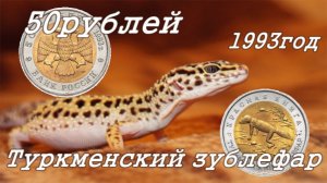 Туркменский Эублефар.50 рублей 1993год.серия монет Красная Книга.