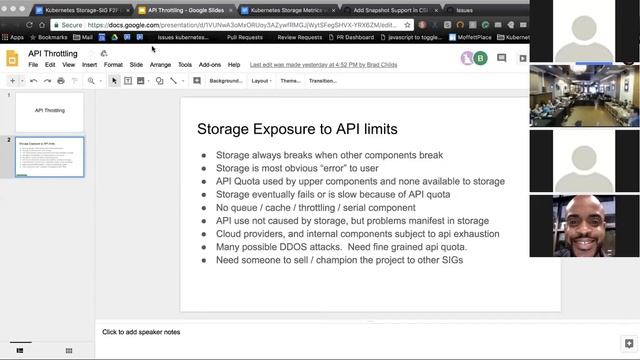 "Discuss API Throttling Issues" by Brad Childs (Red Hat) at Kubernetes SIG Storage F2F May 2018 смотреть онлайн