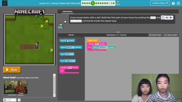 How to Code MINECRAFT in Code.org: Looking Ahead with Minecraft Course C Lesson 12 Puzzle 4-6