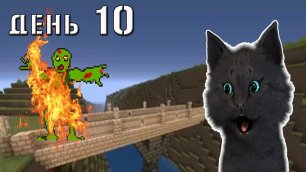ДРАКА С ГОРЯЩИМ ЗОМБИ НА МОСТУ Minecraft Супер Кот собрался в путешествие ВЫЖИВАНИЕ 100  ДЕНЬ 10