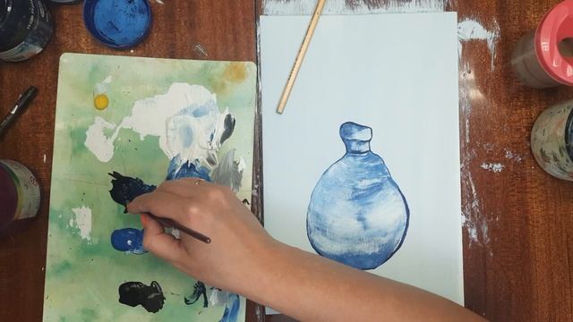 Как легко нарисовать натюрморт. Ваза на холсте гуашью. Полевой цветок в вазе. Картина для начинающи смотреть онлайн