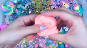 Unicorn Slime Mixing Makeup, clay, gliter into glossy slime #asmr #Satisfying #slimevideos #슬라임