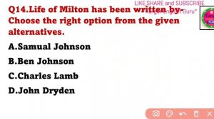 JOHN MILTON||PRACTICE SET-3||ENGLISH LITERATURE||UPTGT/PGT/LT/GIC||MCQ||JOHN MILTON||PRACTICE SET-3