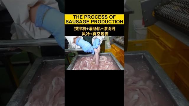 The mass sausage production inside the factory