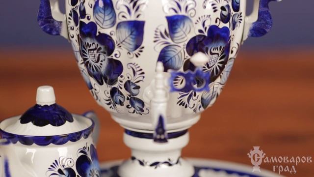 Электрический самовар с росписью «Классическая гжель» / Обзор самовара смотреть онлайн