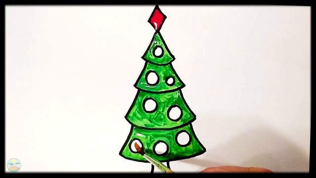 Как нарисовать новогоднюю ёлку / Раскраска ёлочка / Рисуем глиттером  и красками /Раскраска малышам