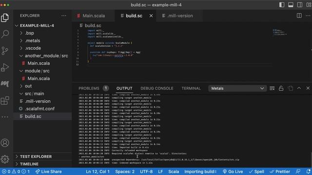 VS Code integration for Scala with Mill and Metals