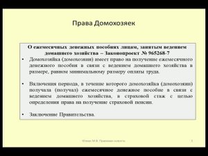 Пособие и пенсионный стаж для домохозяек / Housewives ' rights