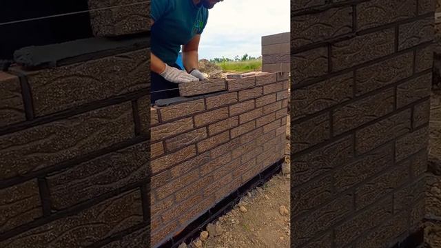 делаю цоколь из кирпича Керамейя 53 рустк топаз  смесь perel темно-серая