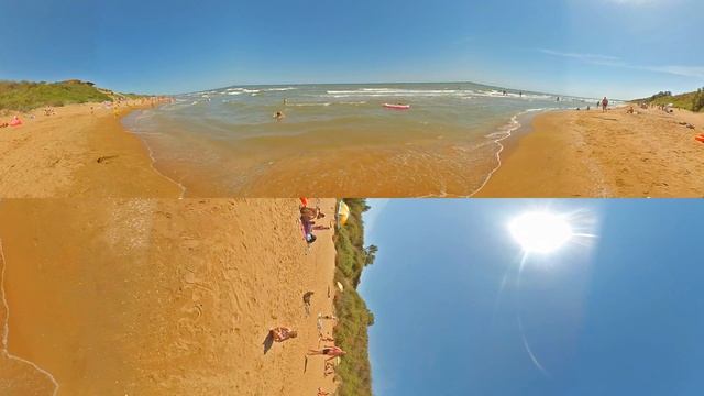 Пляж поселка Кучугуры на Азовском море — Видео 360° смотреть онлайн