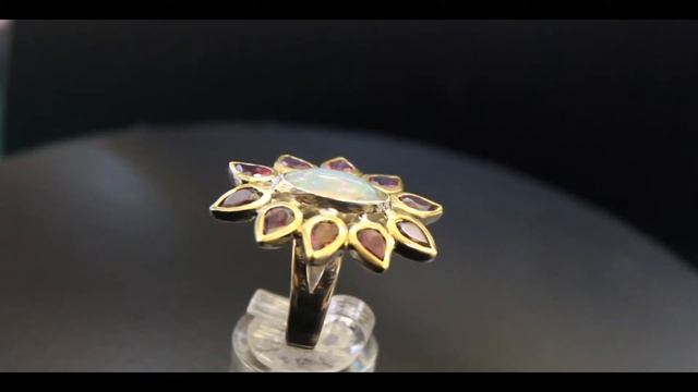 Серебряное кольцо с эфиопским опалом и родиевым покрытием. смотреть онлайн