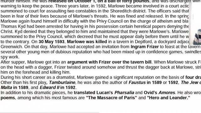 Christopher Marlowe's Life And Works Detailed Explanation