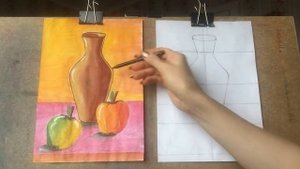 Здравствуйте. Тема « Ваза с яблоком» от 15.01.21 натюрморт. Акварель,гуашь.