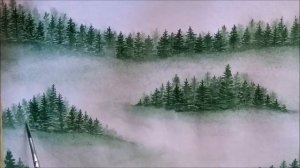 Как просто нарисовать лес в тумане акварелью. Простой референс.