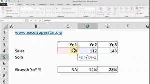 Calculating Year on Year % Growth in Excel in Hindi