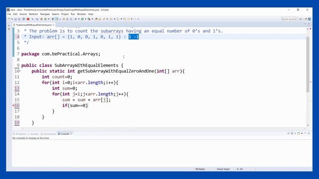 Java Programming Tutorial|Count Equal 0's & 1's Subarrays in Java| Learn Basic Java|Be-practical.co