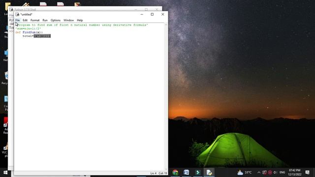 Python Program To Find Sum of First  N Natural Numbers Using Derivative Formula sum=n(n+1)/2