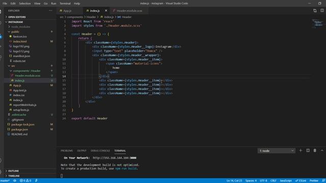 React JS - создание Instagram. Урок 2: Вёрстка шапки