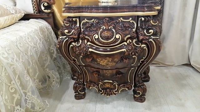 Спальня Барокко Люкс с 6 дверным шкафом Орех глянец Мэри мебель. смотреть онлайн