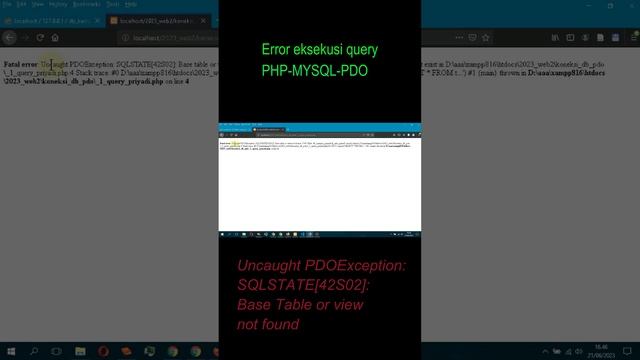 Koneksi PHP MYSQL PDO Error query - Base Table or view not found