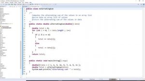 Java , Compute the alternating sum of all elements in an array,  add even ones subtract odd ones