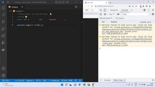 trim method in javascript | javascript string concatination | javascript string tutorial in tamil.