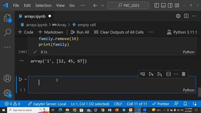 Array in Python | Python Array Operations | one Dimensional Array | POP() | append() |  #08