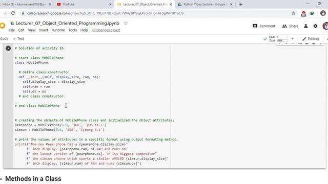 Defining a Class and Objects in python Part 05