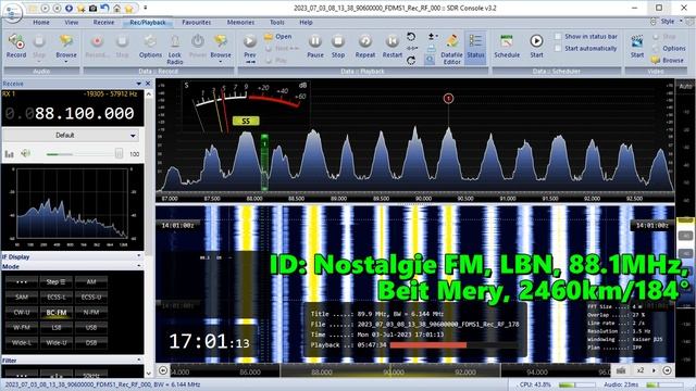 03.07.2023 14:01UTC, [Es], Nostalgie FM, Ливан, 88.1МГц, 2460км