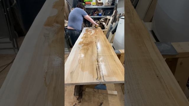 Finishing a custom bar top. #BarTop #Woodworking #Countertop #HardMaple #satisfying