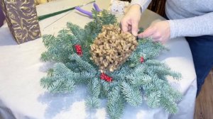 Новогодний декор.Новогодний букет.Нобилис.Зимние букеты. Декор з нобилисом.Новогодняя композиция.