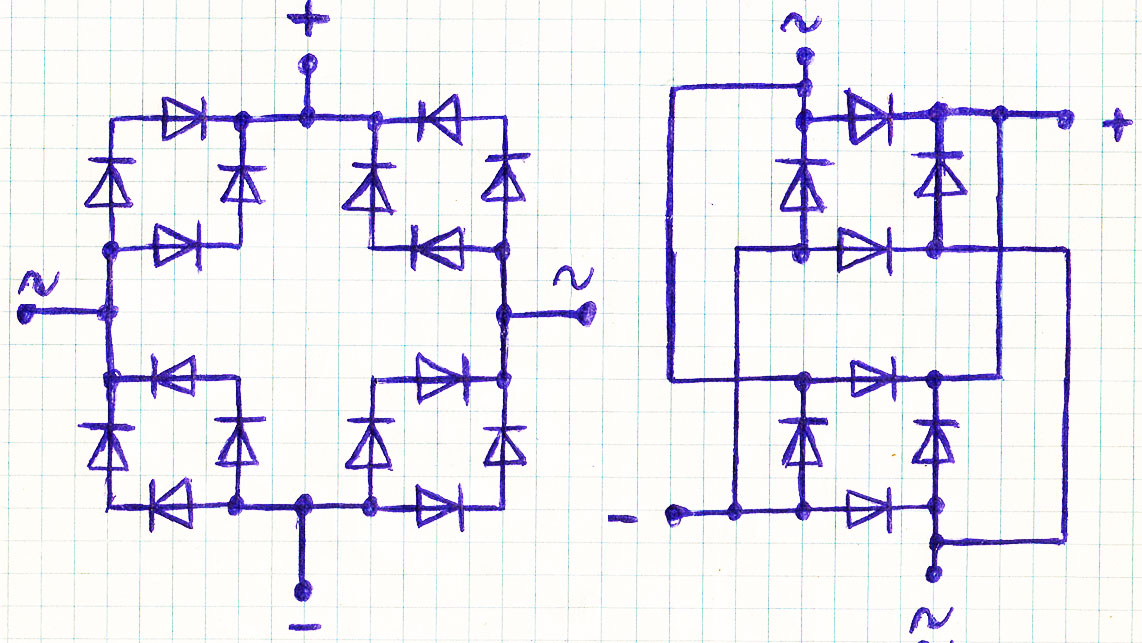 Схема диодного моста из 4 диодов на 220