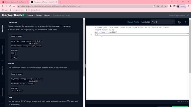 Transpose And Flatten | Hindi | NumPy | HackerRank | Python Programming | Rajnish Chaurasia смотреть онлайн
