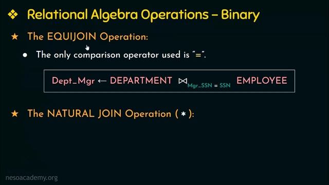 Relational Algebra Operations - Binary