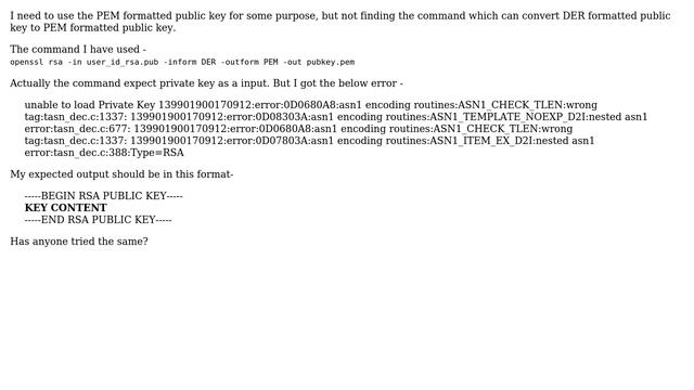 How to convert DER formatted public key file to PEM form? смотреть онлайн