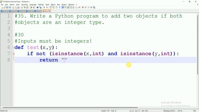 #35 WAP to add two objects if both objects are an integer type in Python | Python Practice