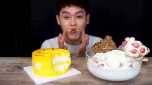 ASMR 노티드 수혈?️크림가득 스마일 케이크 크림도넛 크림크로플 디저트 먹방! Green Tea Cream Cake Cream Doughnu АСМР еда