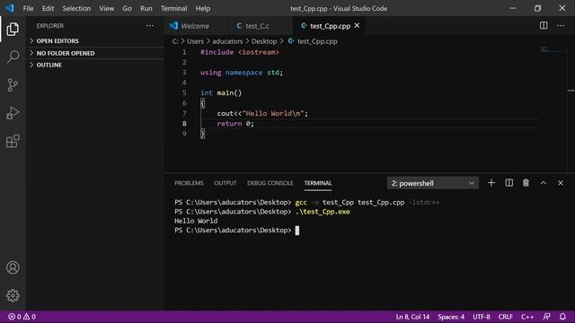 Run C/C++ program in Visual Studio Code (VS Code) | MinGw | aducators.in