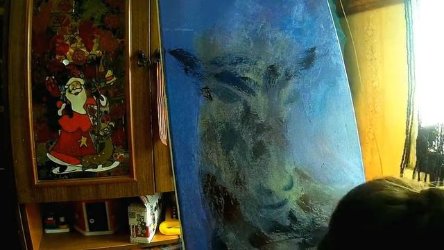 Как писать маслом. Северный олень, северное сияние. смотреть онлайн