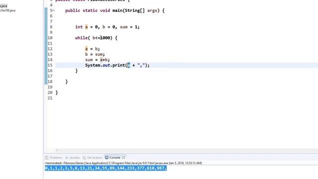 Java Code for Printing Fibonacci Series from 1 to 1000 смотреть онлайн
