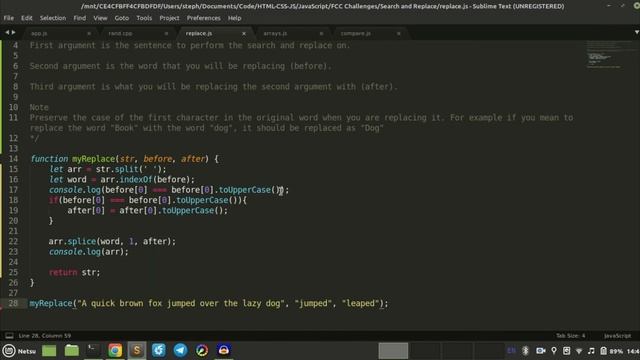 Search and Replace - freeCodeCamp Challenge