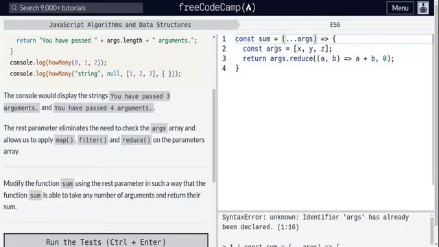 Lesson 7 | ES6 | Use the Rest Parameter with Function Parameters