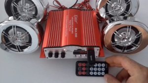 Магнитола, 4-х канальный усилитель c колонками для мотоцикла и квадроцикла