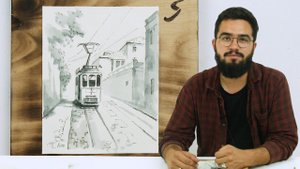 Экспресс-урок по графике «Трамвай» | Как нарисовать трамвай поэтапно