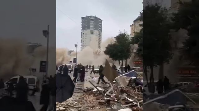 Кадры обрушения жилого дома в турецком Газиантепе.