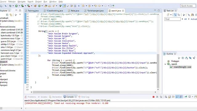 eclipse workspace   Googlesearch src Firstpgm search java   Eclipse IDE 2020 03 13 19 20 53