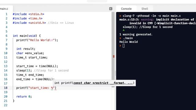 C Programming Skills Using Replilt: time.h Intro