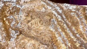 Вышивка по кружеву. Деталь для золотого платья с пайетками. Начало работы