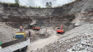Hitachi ZAXIS 200 & Hitachi EX200 Working in Open-Pit Rocks Quarry - Sand Mining